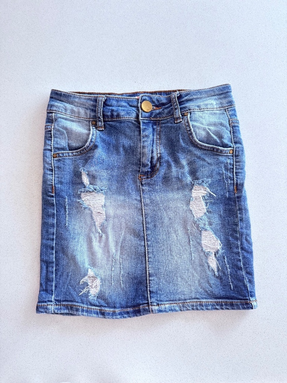 Castro Distressed Denim Mini Skirt | Size XS/S